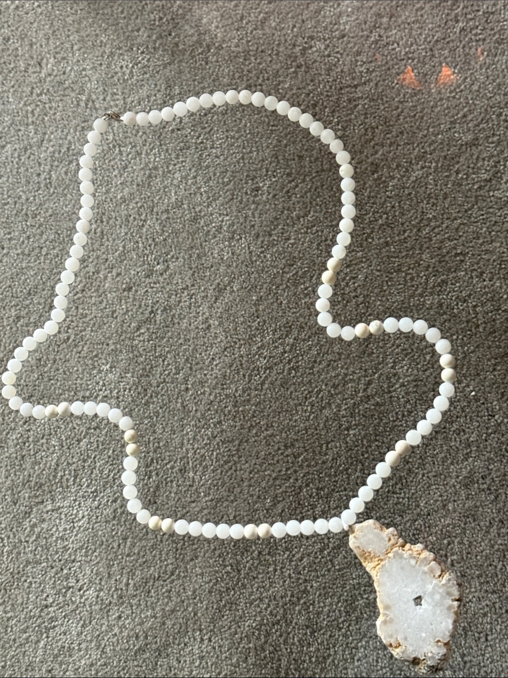 Bohemian White Stone Beaded Necklace with Natural Quartz Pendant
